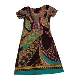 Beige by eci Dress Women's Pink Green Vintage Style Retro Shift Sz 8